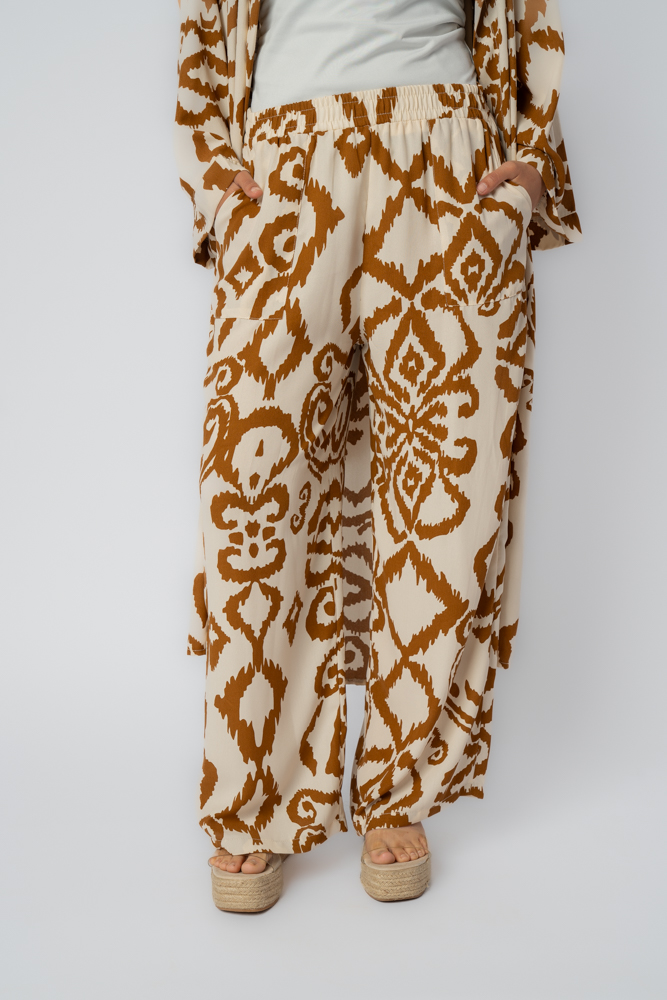 Printed Royal Pants - Beige, L