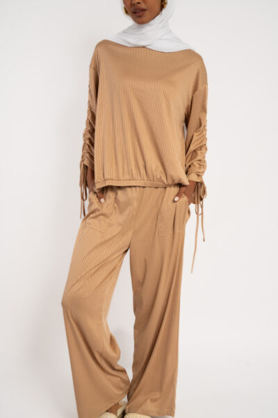 Wide Ribbed Pants with 2 Pockets