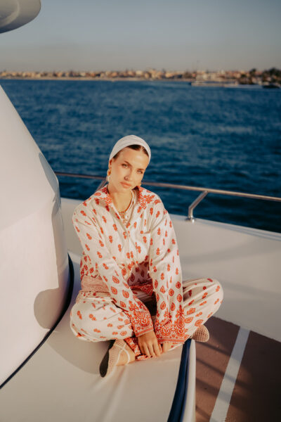 Linen Printed Blouse with Collar, Cuffs and Pocket