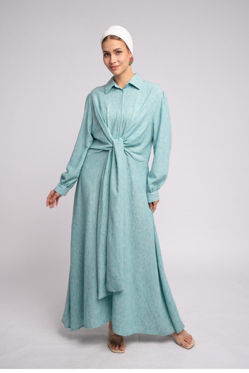 Linen dress with a cut in the middle - Image 5