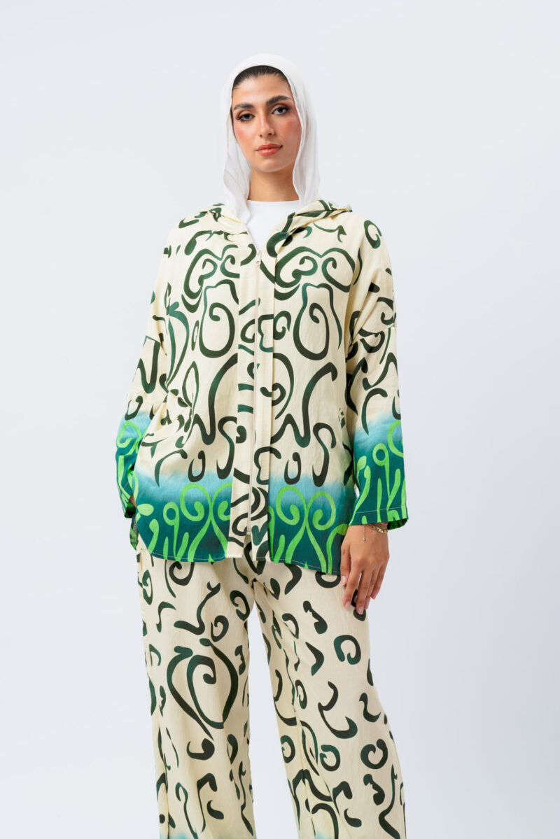 Linen printed hoodie blouse with 2 pockets - Image 8