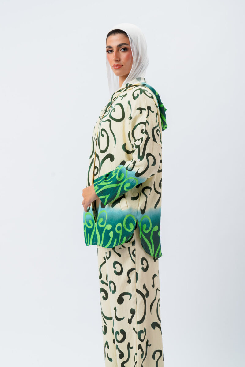 Linen printed hoodie blouse with 2 pockets - Image 5