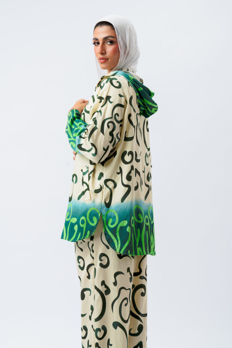 Linen printed hoodie blouse with 2 pockets - Image 4