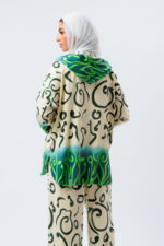 Linen printed hoodie blouse with 2 pockets - Image 3