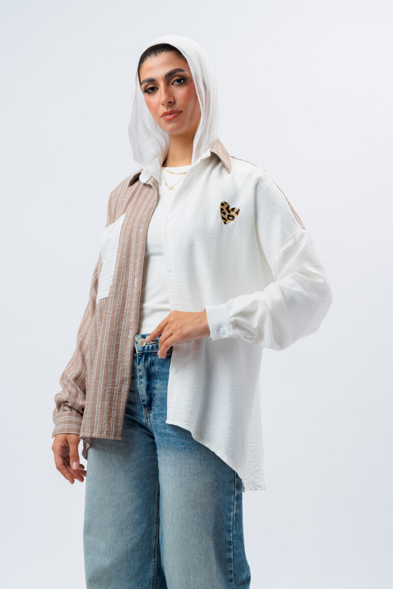 Heart-embroidered striped linen blouse - Image 4