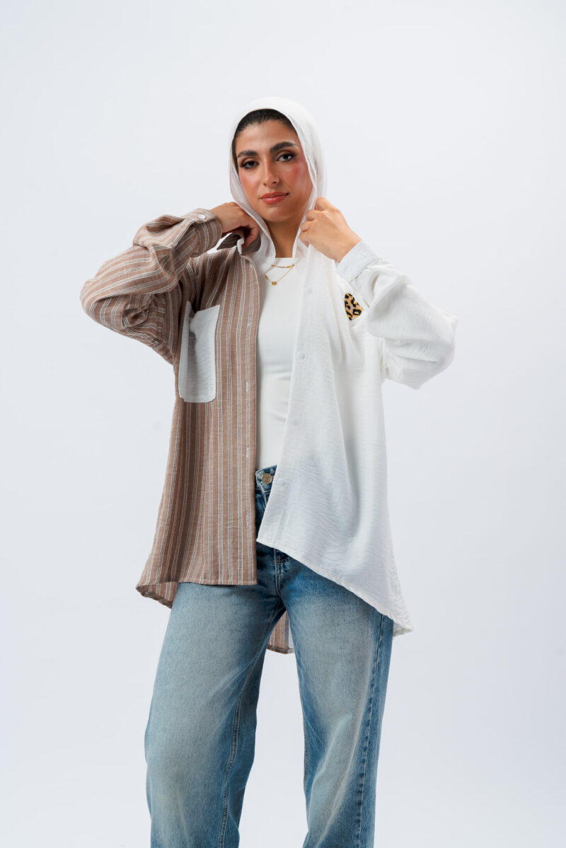 Heart-embroidered striped linen blouse - Image 1