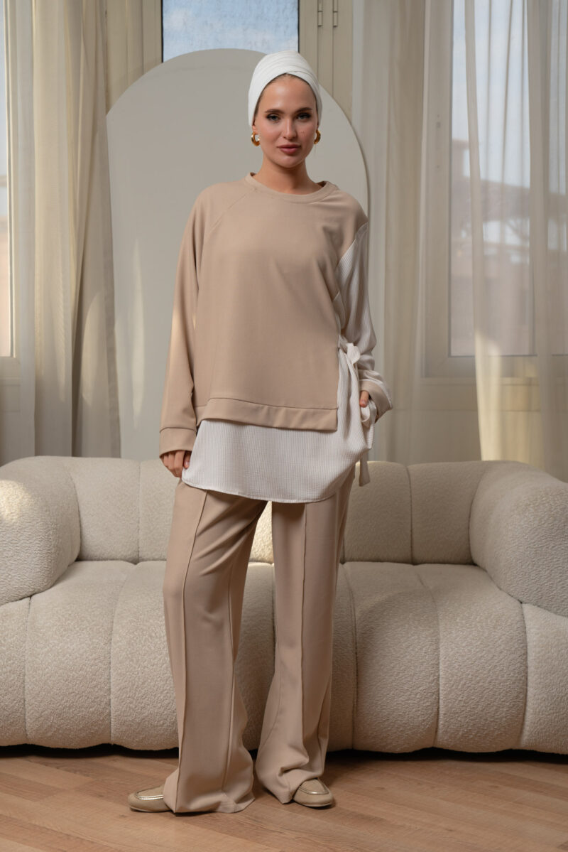 Plain x striped blouse - Image 1