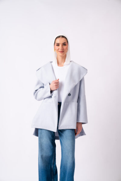 Large collar wool jacket with 2 pockets
