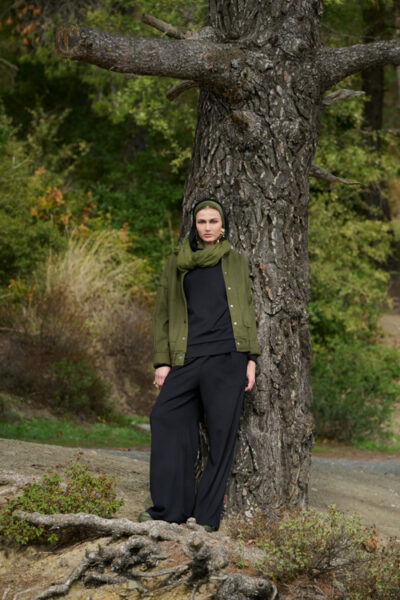 Wool jacket with elastic waistband