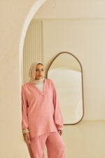 Linen Blouse with Mandarin Collar and Half-Placket - Image 2