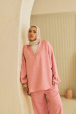 Linen Blouse with Mandarin Collar and Half-Placket - Image 3