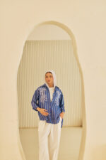 Embroidered Chest Striped Linen Blouse - Image 4