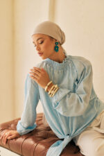 Smocked Neck Blouse with Tie-Front - Image 2