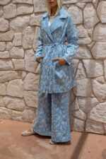 Double-Pleated Flocked Linen Trousers - Image 3