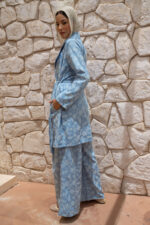 Double-Pleated Flocked Linen Trousers - Image 2