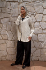 Linen Zip-Up Blouse with Double Pockets