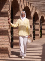 Printed linen blouse with tie