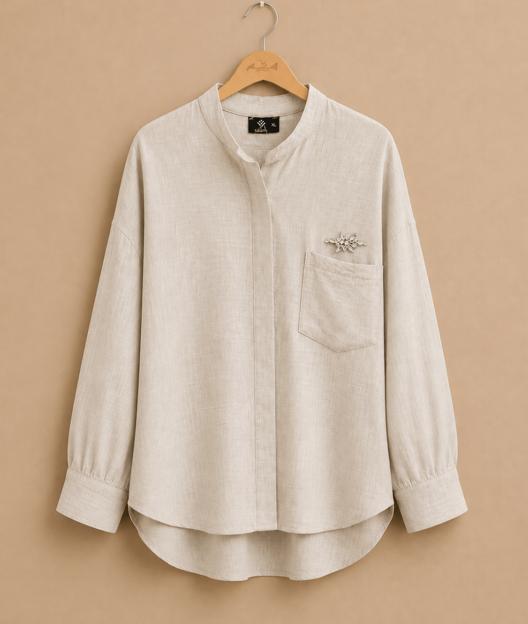 1658089.png Half Collar Blouse With Back Zipper - Image 1