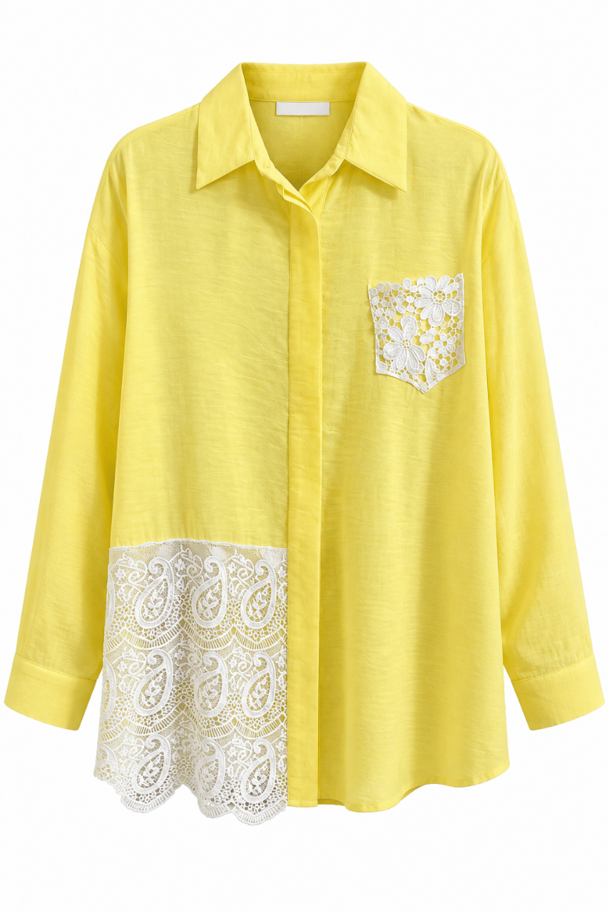 2 Linen blouse with a pocket and hem detail - Image 1