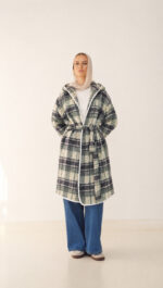 Plaid Hooded Belted Coat
