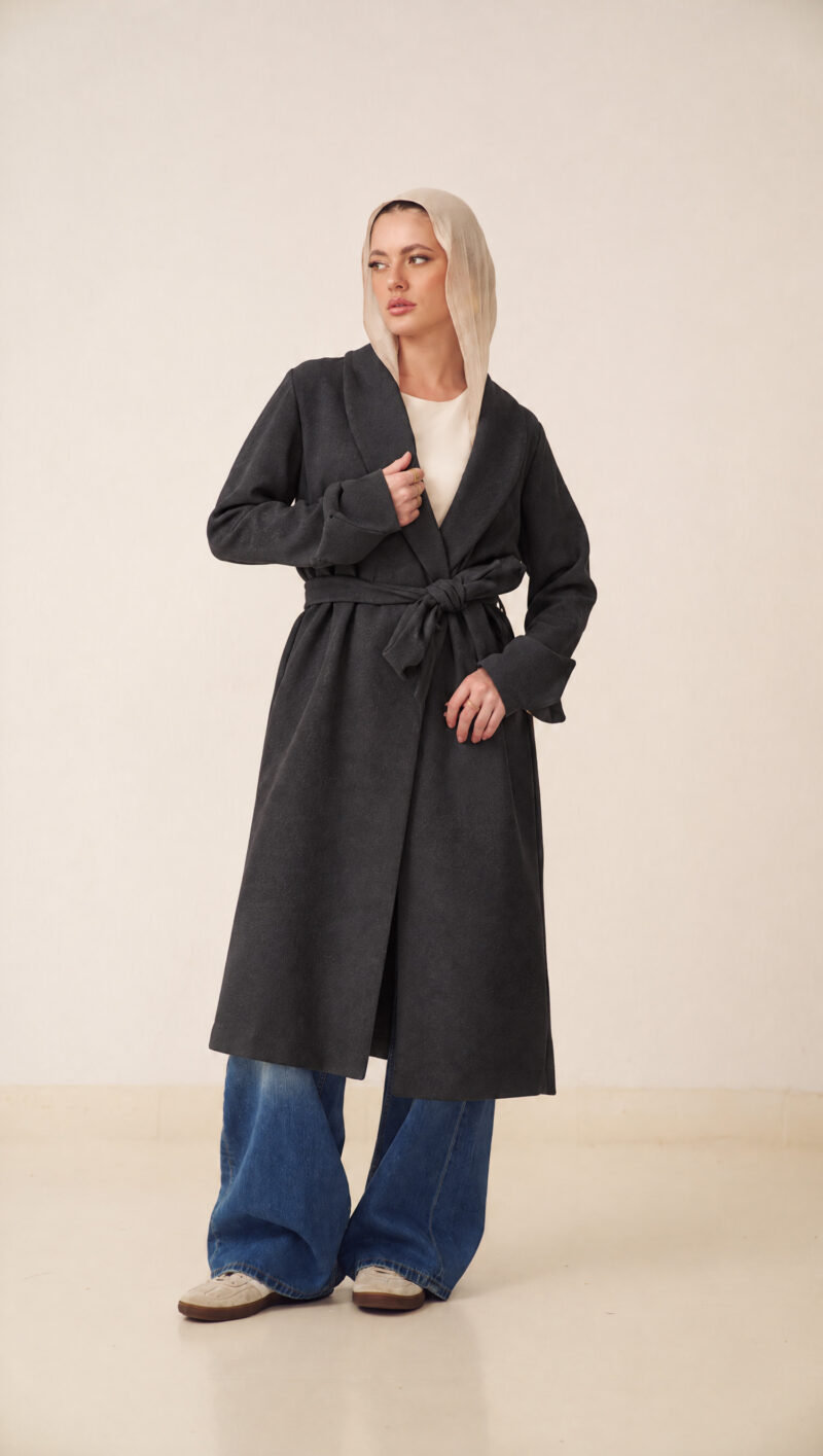 1-26 Longline Belted Wrap Coat - Image 1