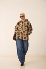 Geometric Print Teddy Hooded Jacket